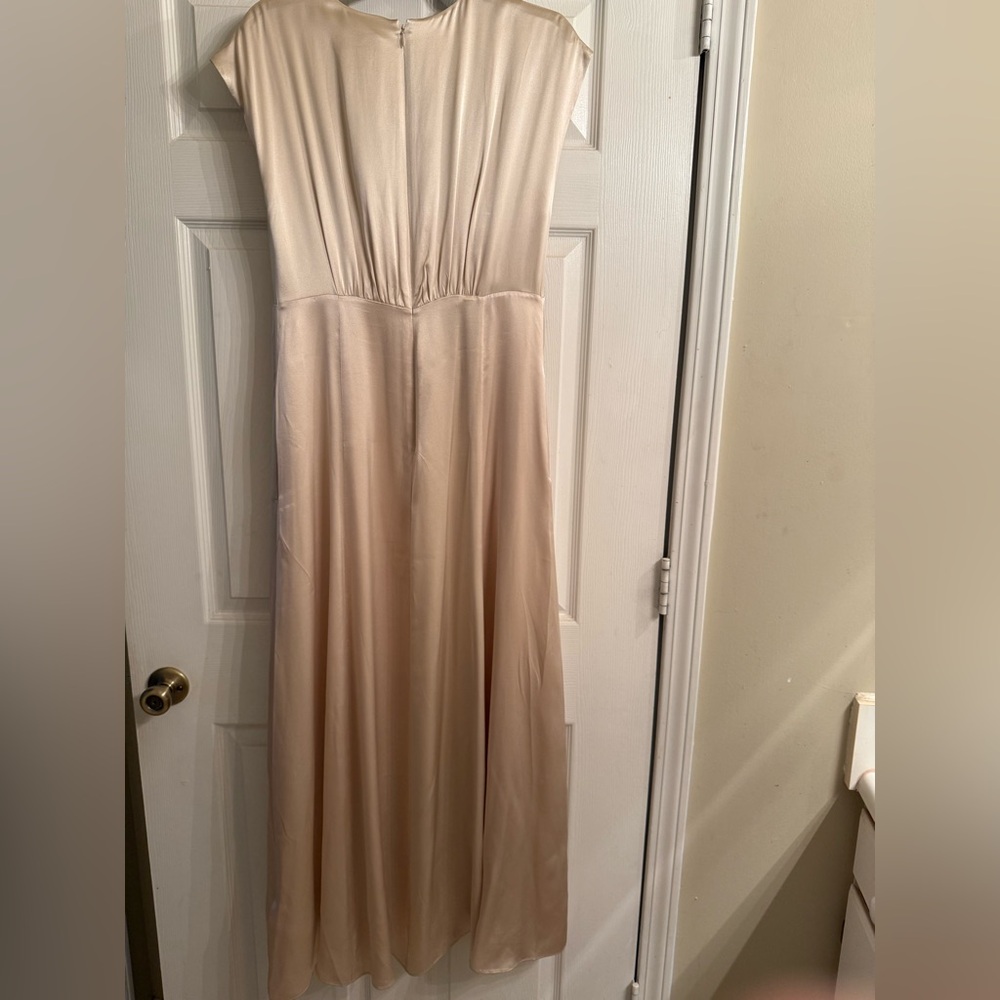 Gold Pleated Maxi Gown with Flutter Cap Sleeves